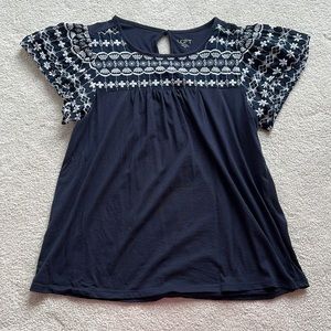 LOFT Navy Embroidered Top